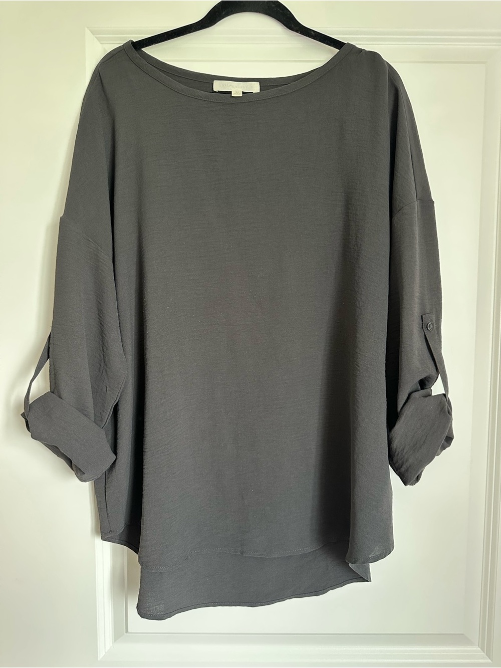 Adyson Parker Charcoal Gray Boatneck Roll-Sleeve Blouse